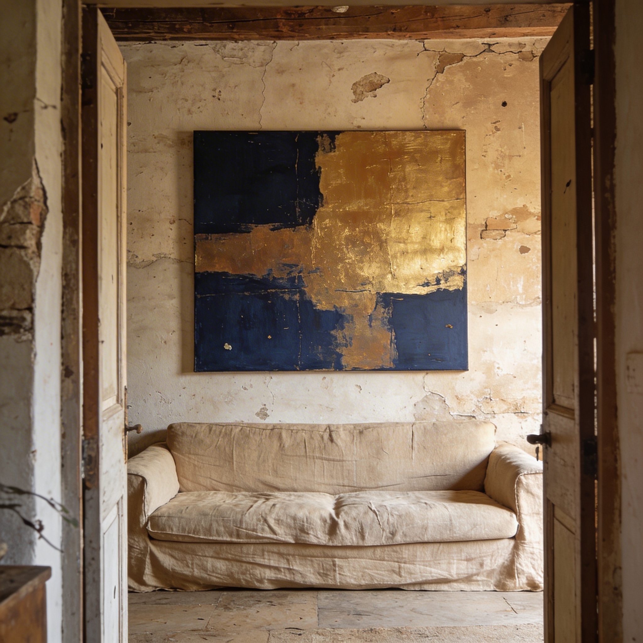 Customer's living room with a Wishanart painting hung above the sofa