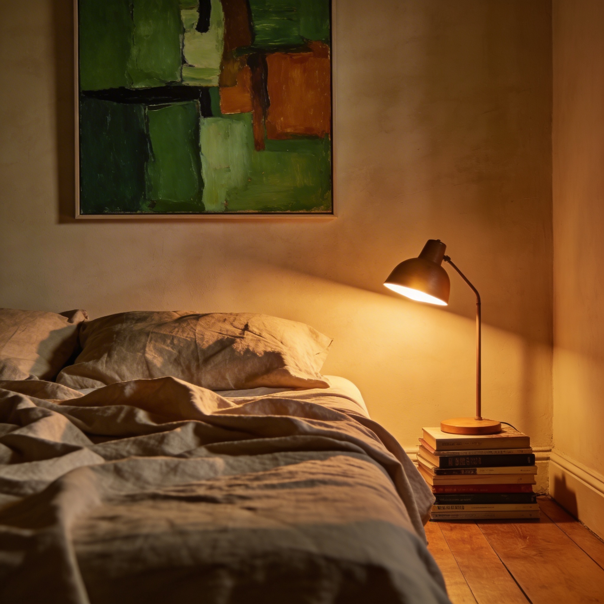 Customer's bedroom with a Wishanart painting creating a calm atmosphere